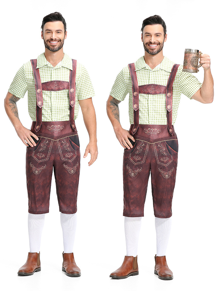 Mens Traditional Bavarian Lederhosen Costume Set with Embroidered Design